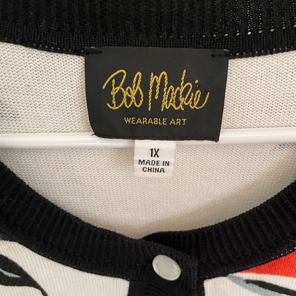 Vintage Bob Mackie wearable art cream cardigan 1X summer harvest floral fruit - Picture 2 of 6